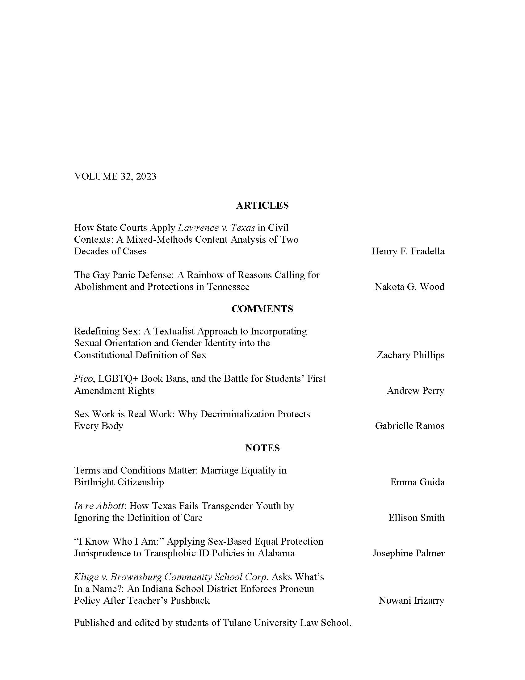 TOC of Volume 32, 2023